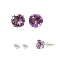 Cercei Ametist cu argint 925 rotund fatetat 10x10x16 mm cadou cu semnificatie 1 pereche