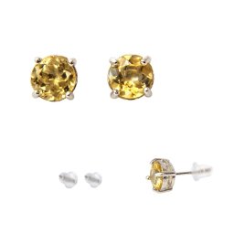 Cercei Citrin natural rotund fatetat cu argint 925 7x7x16 mm cadou cu semnificatie 1 pereche