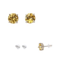 Cercei Citrin cu argint 925 rotund fatetat 6x6x16 mm cadou cu semnificatie 1 pereche