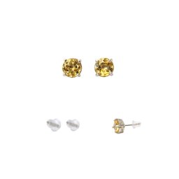 Cercei Citrin rotund fatetat cu argint 925 3x3x16 mm accent elegant zilnic 1 pereche