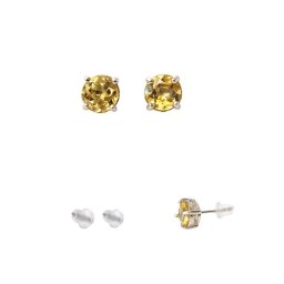 Cercei Citrin cu argint 925 rotund fatetat 4x4x16 mm idee de cadou delicata 1 pereche