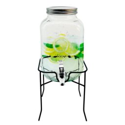 Carafa Pentru Bauturi Cu Robinet Ad 6741, Sticla, Capac Cu Filet, Pentru La Bauturi, Suport Metalic, Fara Bpa, 17 x 17 x 37.7 cm, Transparent