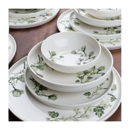Set veselă 24 piese, porțelan, alb/verde