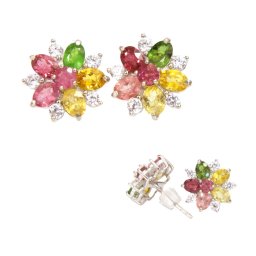 Cercei Turmalina Mixt rotunda fatetata 10x10x15 mm energie cromatica cadou cu semnificatie