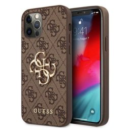Husa Guess PU 4G Metal Logo - Husă telefon - compatibil cu Apple iPhone 12 / 12 Pro - Logo metalic - culoare Maro/Bej