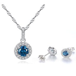 Set Solitaire Safir Colier si Cercei Argint 925 by Borealy