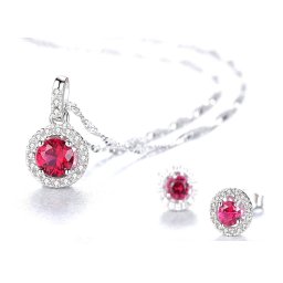 Pink Sapphire Pallace Set Cercei si Colier Argint 925 by Borealy