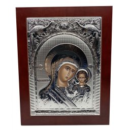 Icoana Mare Fecioara Maria cu Pruncul placata cu argint - Made in Grecia - 31 cm