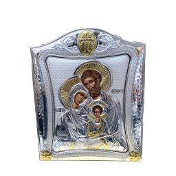 Icoana Sfanta Familie placata cu argint si aur 21 cm X 26 cm - Made in Grecia
