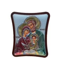 Icoana Sfanta Familie placata cu argint si aur colorata 12,5 x 15,5 cm - Made in Grecia