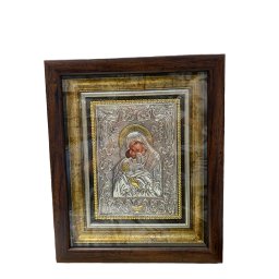 Icoana Mare Fecioara Maria cu Pruncul placata cu argint si aur - Made in Grecia 27 cm x 32 cm