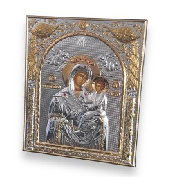 Icoana Mare Fecioara Maria cu Pruncul placata cu argint - Made in Greece, 21 x 25 cm