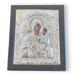 Icoana Mare Fecioara Maria cu Pruncul placata cu argint - Hand Made in Grecia 28 x 23 cm