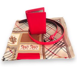 Cadou Red - Portofel WestPolo Red Piele Natutala, Curea Red Esarfa Femei Matase