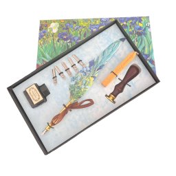 Set Caligrafie cu imprimeu Van Gogh pe cutie si pana + esarfa matase picturi