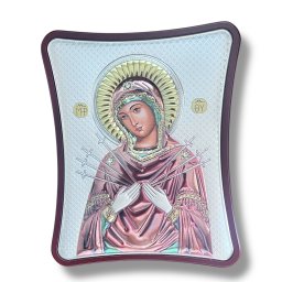 Icoana Fecioara Maria cu 7 Sageti placata cu argint , Made in Grecia , 16 x 20 cm: