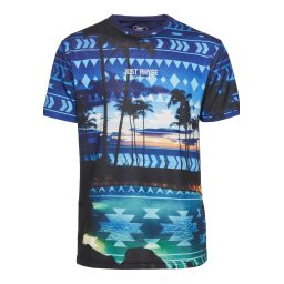 Just Rhyse Tricou 'Palm Coast' albastru ultramarin / albastru deschis / verde petrol / portocaliu caisă