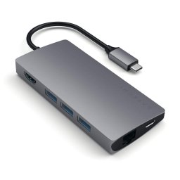 Adaptor USB-C MULTIPORT Satechi Aluminium V2 HDMI 4K, 3x USB 3.0, MicroSD, Ethernet, Gri spatial