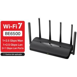 Router Wireless TP-LINK Mercusys MR37BE, BE6500, Wi-Fi 7, MLO, 2 porturi 2.5Gbps, 2 porturi Gigabit, compatibil EasyMesh