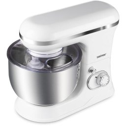 Mixer planetar Zelmer ZKR1350, 1200 W, 6 trepte de viteza, functie Smartmix, pulse, bol inox 5 l, accesorii amestecare, framantare, mixare, carcasa plastic, Alb