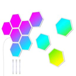 Panouri Luminoase LED Inteligente Govee Glide Hexa Wi-Fi 24V 1.5A Compatibil Alexa Google Asistant 10x Buc RGBIC Alb