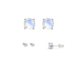 Cercei Piatra Lunii Rainbow rotund fatetat 7x7x15 mm cu Argint 925 pentru echilibru emotional – 1 Pereche