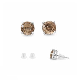 Cercei Cuart Fumuriu rotund fatetat 6x6x15 mm cu Argint 925 pentru echilibru emotional – 1 Pereche