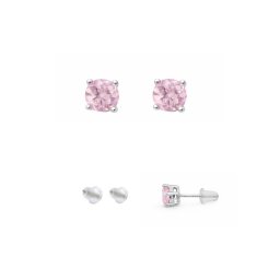 Cercei Cuart Roz rotund fatetat 6x6x15 mm cu Argint 925 pentru iubire si blandete – 1 Pereche