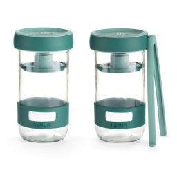 Set 2 borcane sticla pentru marinat Lekue 1010192, 2 x 700 ml, Disc de presare, -20/+100 °C, 3 piese, Verde