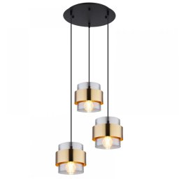 Suspensie Milley 15560-3H, 3xE27, metal negru, alamă, sticlă fumurie