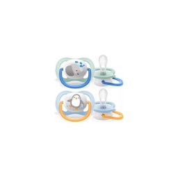Set 2 suzete Philips-Avent SCF080/05, ultra air 0-6 luni, Ortodontice, fara BPA, Elefant / Pinguin