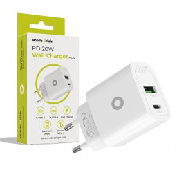 Incarcator de retea 1xUSB-A + 1xUSB-C PD 20W Alb