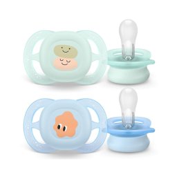 Set 2 suzete Philips Avent Ultra Start SCF075/14, ortodontice, fara BPA, 0-2 luni, verde-albastru cu model