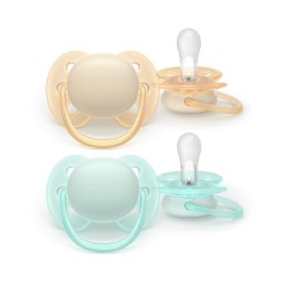 Set 2 suzete Philips Avent Ultra Soft SCF091/40,ortodontice, fara BPA, 0-6 luni+,turcoaz/galben