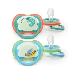 Set 2 suzete Philips Avent Ultra Air SCF376/28 ,ortodontice, fara BPA, 6-18 luni, pentru noapte, cu buton fosforescent