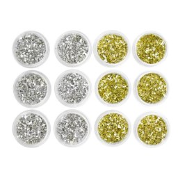 Set 12 paiete decorative pentru unghii, aurii si argintii