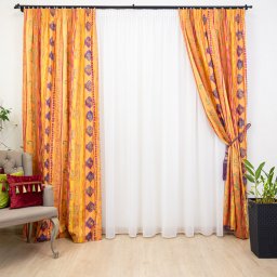 Set 2 draperii Hiko Nostalgie Garden Africa orange bumbac , cu rejansa Premium creion de 6,5cm