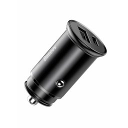 Incarcator auto Baseus Circular metal, 2 porturi USB iesire, pentru bricheta auto, negru