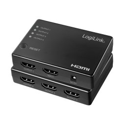 SPLITTER video LOGILINK, 1 x 4 port, Input: HDMI (M) x 1, Output: HDMI (M) 1.4 x 4, rezolutie maxima 4K UHD (3840 x 2160) la 30 Hz, HDCP 2.2, audio, negru, "HD0036" (timbru verde 0.18 lei)