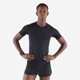 Tricou de alergare 500 confort slim fără cusături Negru Bărbați