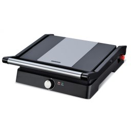 Grill electric Heinner HEPG-F2000BKSS, Putere 2000W, Placi fixe antiadezive, Deschidere 180°, Temperatura reglabila, Negru/Inox
