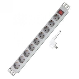 Prelungitor PDU 19" cu 9 prize Schuko + switch 2m Gri, Logilink PDU9C04