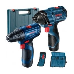 Bosch - GDR 120-LI + GSR 120-LI - Masina de insurubat cu impact, 100 Nm, M4-M10 + Masina de gaurit si insurubat cu 2 acumulatori, Li-Ion, 12 V, 2 Ah, 30 Nm, valiza plastic