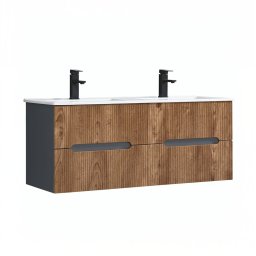 Trent 120 dulap de baie inferior cu chiuvetă ceramică (4 sertare) gri antracit - stejar apus de soare