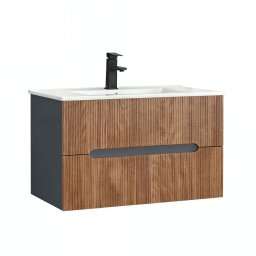 Trent 80 dulap de baie inferior cu chiuvetă ceramică (2 sertare) gri antracit - stejar apus de soare
