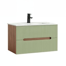 Trent 80 dulap de baie inferior cu chiuvetă ceramică (2 sertare) stejar apus de soare-verde fistic