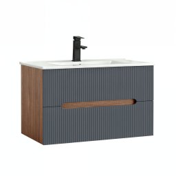 Dulap de baie inferior Trent 80 cu chiuvetă ceramică (2 sertare) stejar sunset-gri antracit