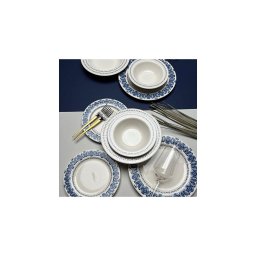 Set de masă, 16 piese, porțelan, albastru/alb