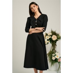 Rochie neagra clos de ocazie cu guler maxi si nasturi perluta