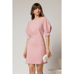 Rochie DY Fashion roz scurta croi cambrat cu maneci cu design atipic